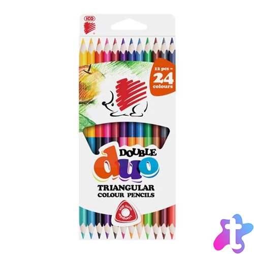 Színes ceruza készlet, kétvégű, háromszögletű, ICO "Süni", 24 különböző szín