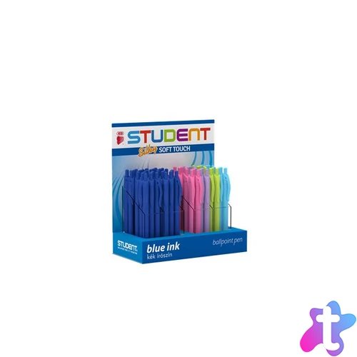 Golyóstoll display, 0,7 mm, nyomógombos, vegyes tolltest, ICO "Student", kék