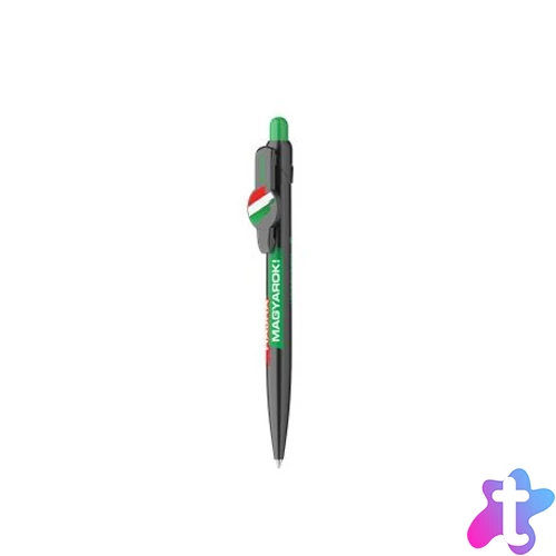 Golyóstoll, 0,8 mm, nyomógombos, fekete tolltest, ICO "Hajrá Magyarok", kék