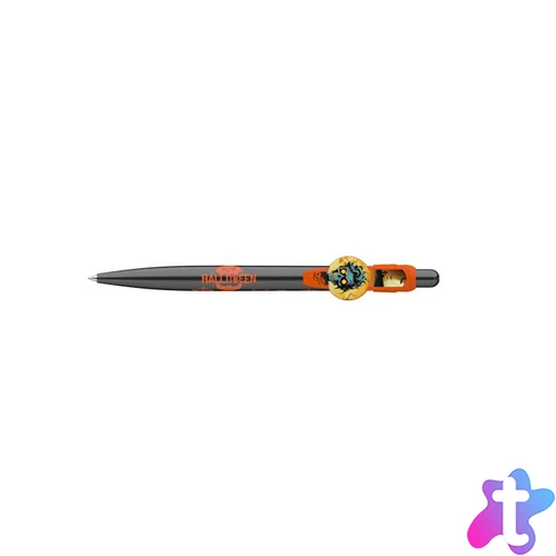 Golyóstoll, 0,8 mm, nyomógombos, fekete mintás tolltest, ICO "Halloween", kék