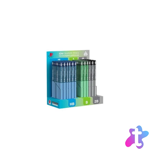 Grafitceruza display, HB, B, 2B, háromszögletű ICO "Süni", sötét pasztell színek