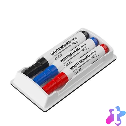 Tábla- és flipchart marker készlet tartóban, 1-3 mm, kúpos, ICO "11 XXL", 3 különböző szín +táblatörlő