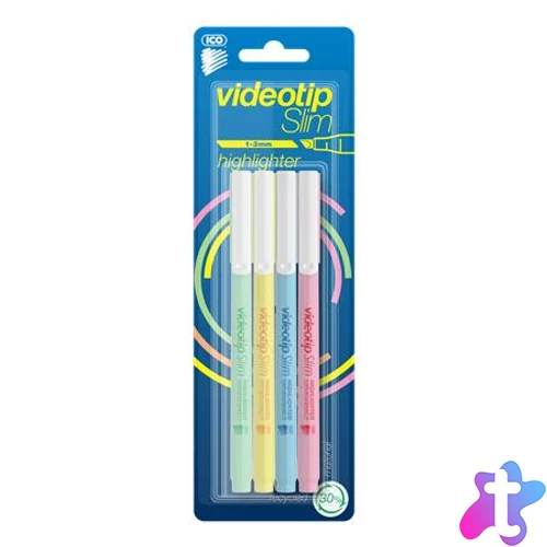 Szövegkiemelő készlet, 1-3 mm, ICO "Videotip Slim", 4 különböző pasztell szín