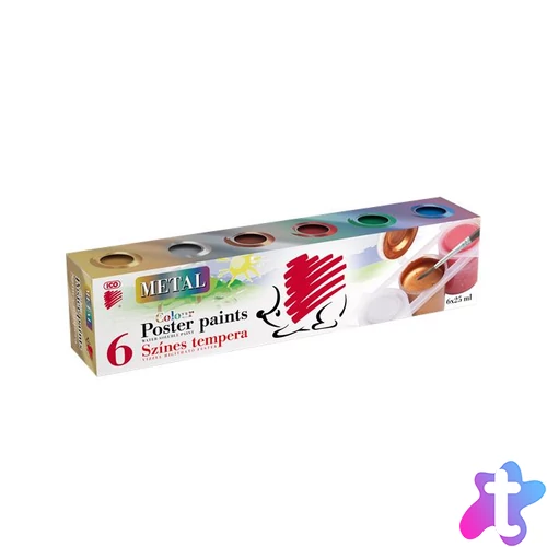 Tempera készlet, tégelyes, ICO "Süni", 6 különböző metal szín