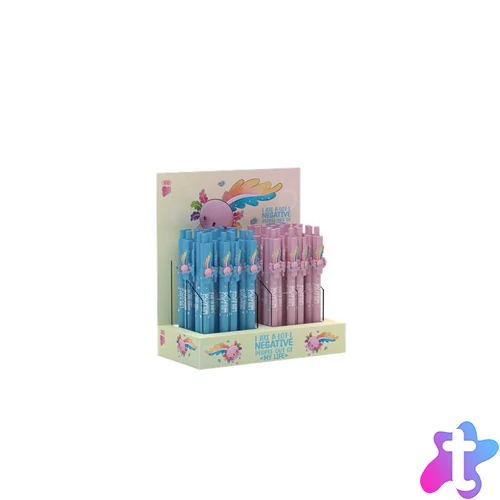 Golyóstoll display, 0,8 mm, nyomógombos, vegyes, ICO "Axolotl", kék