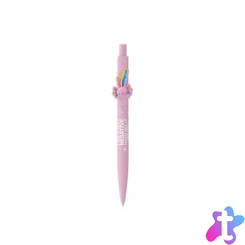 Golyóstoll, 0,8 mm, nyomógombos, rózsaszín tolltest, ICO "Axolotl", kék