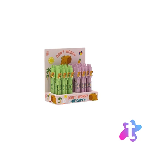 Golyóstoll display, 0,8 mm, nyomógombos, vegyes, ICO "Capybara", kék