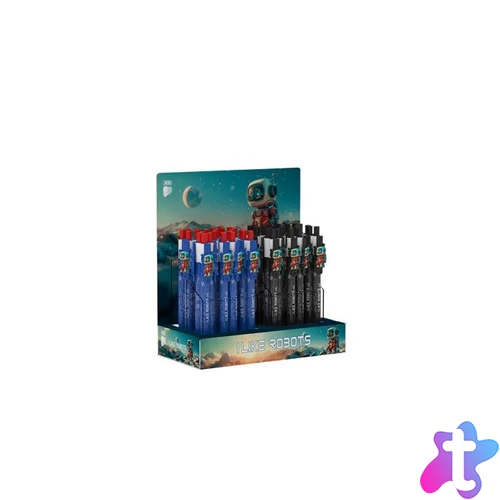 Golyóstoll display, 0,8 mm, nyomógombos, vegyes, ICO "Robot", kék