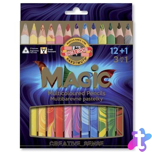 Színes varázsceruza készlet, háromszögletű, KOH-I-NOOR "Magic 3408", 12+1 különböző szín