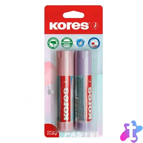 Ragasztóstift, pasztell színű tokban, 2x20 g, KORES, vegyes színek