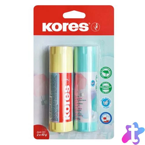 Ragasztóstift, pasztell színű tokban, 2x40 g, KORES, vegyes színek