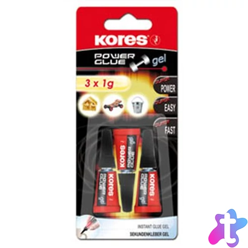 Pillanatragasztó gél, 3x1 g, KORES "Power Glue Gel"