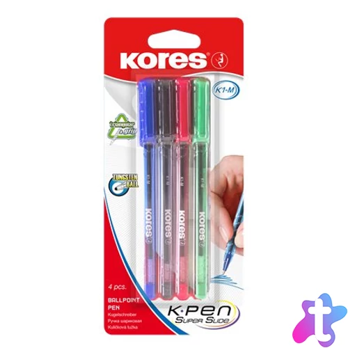 Golyóstoll készlet, 1,0 mm, kupakos, háromszögletű, KORES "K1-M", vegyes színek