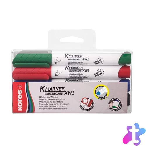 Tábla- és flipchart marker készlet, 3 mm, kúpos, KORES "K-Marker XW1", 4 különböző szín