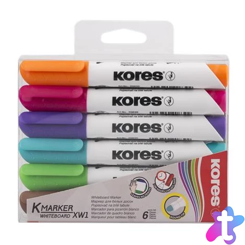 Tábla- és flipchart marker készlet, 3 mm, kúpos, KORES "K-Marker XW1", 6 különböző szín