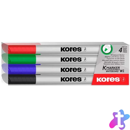 Tábla- és flipchart marker készlet, 1-3 mm kúpos, KORES "K-Marker W1", 4 különböző szín