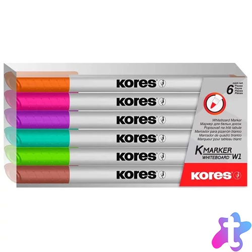 Tábla- és flipchart marker készlet, 1-3 mm kúpos, KORES "K-Marker W1", 6 különböző szín