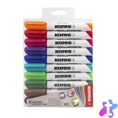 Tábla- és flipchart marker készlet, 3 mm, kúpos, KORES "K-Marker XW1", 10 különböző szín