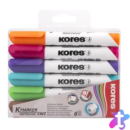 Tábla- és flipchart marker készlet, 3-5 mm, vágott, KORES "K-Marker XW2", 6 különböző szín