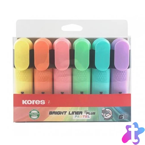 Szövegkiemelő készlet, 0,5-5 mm, KORES "Bright Liner Plus Pastel", 6 különböző szín