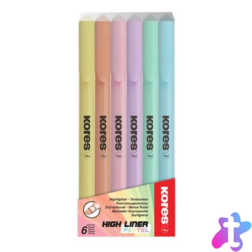 Szövegkiemelő készlet, 0,5-5 mm, KORES, 6 különböző pasztell szín