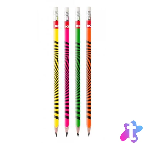 Grafitceruza radírral, HB, háromszögletű, KORES "Neon"