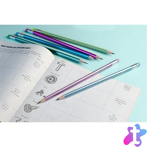 Grafitceruza radírral, HB, háromszögletű, KORES "GRAFITOS Style", vegyes metál színek