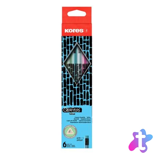 Grafitceruza radírral, HB, háromszögletű, KORES "Style Cracked", vegyes metál színek