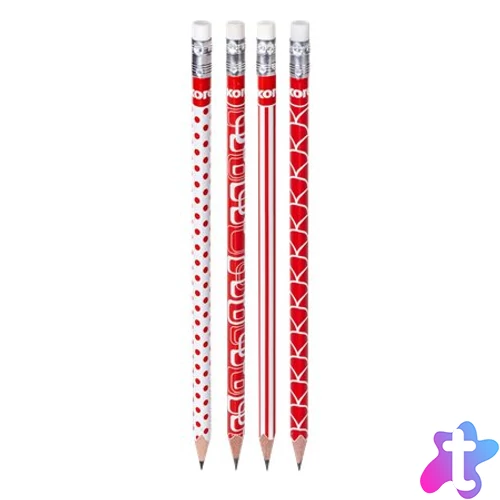 Grafitceruza radírral, HB, háromszögletű, KORES, piros-fehér