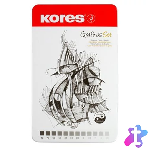 Grafitceruza készlet, fém doboz, háromszögletű, KORES "GRAFITOS", 12 különböző keménység
