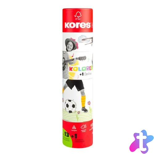 Színes ceruza készlet, háromszögletű, 1 grafittal, 1 hegyezővel, KORES "KOLORES Twist & Turn", 12 különböző szín