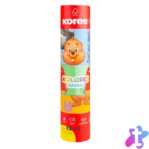 Színes ceruza készlet, háromszögletű, jumbo, 1 hegyezővel, KORES "KOLORES Twist & Turn", 12 különböző szín