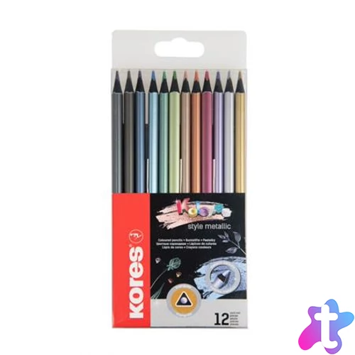 Színes ceruza készlet, háromszögletű, KORES "Kolores Style Metallic", 12 metál szín
