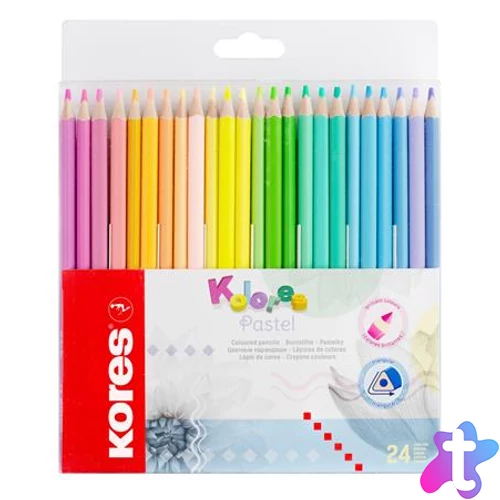 Színes ceruza készlet, háromszögletű, KORES "Kolores Pastel", 24 pasztell szín