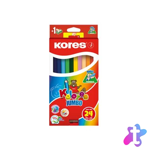 Színes ceruza készlet, háromszögletű, jumbo, KORES "Kolores Jumbo", 24 különböző szín