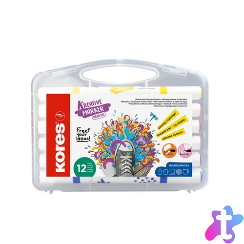 Dekormarker készlet, akril, 1-2 mm, kétvégű, KORES " K-Kreative", 12 különböző szín