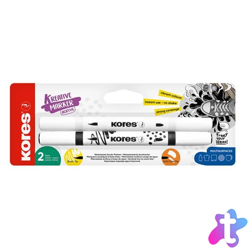Dekormarker készlet, akril, 1-2 mm, kétvégű, KORES " K-Kreative", 2 különböző szín