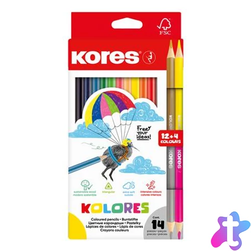 Színes ceruza készlet, háromszögletű, KORES "Kolores", 12+2 különböző szín