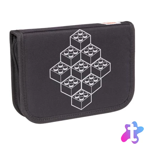 Tolltartó, klapnis, cipzáras, töltött, LEGO "Bricks", fekete-mintás