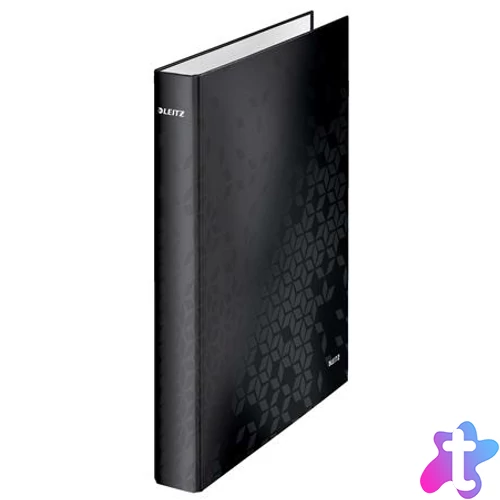 Gyűrűs könyv, 2 gyűrű, D alakú, 40 mm, A4 Maxi, karton, LEITZ "Wow", fekete