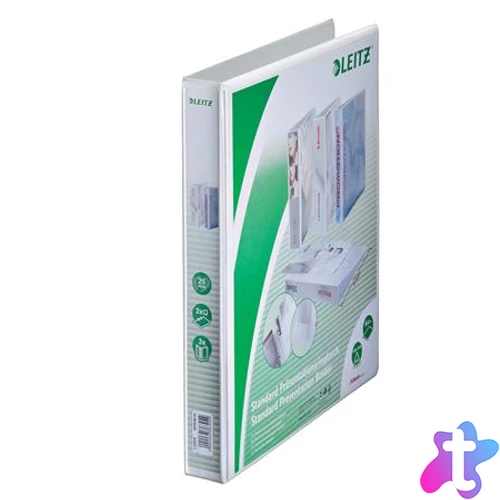 Gyűrűs könyv, panorámás, 2 gyűrű, D alakú, 44 mm, A4 Maxi, PP, LEITZ, fehér