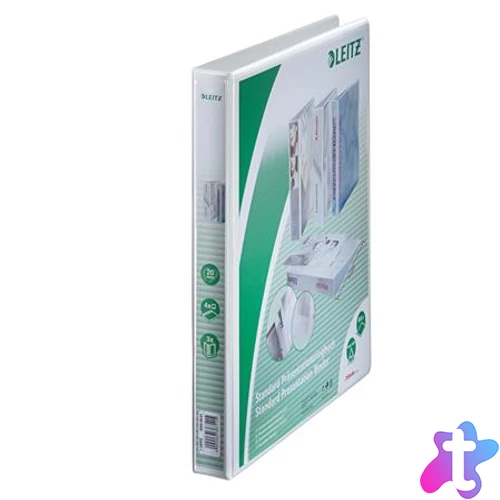 Gyűrűs könyv, panorámás, 4 gyűrű, D alakú, 38 mm, A4 Maxi, PP, LEITZ, fehér