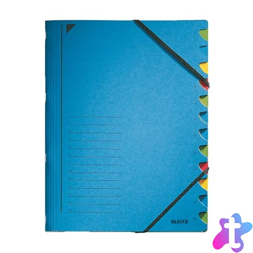 Gumis mappa, karton, A4, regiszteres, 12 részes, LEITZ, kék