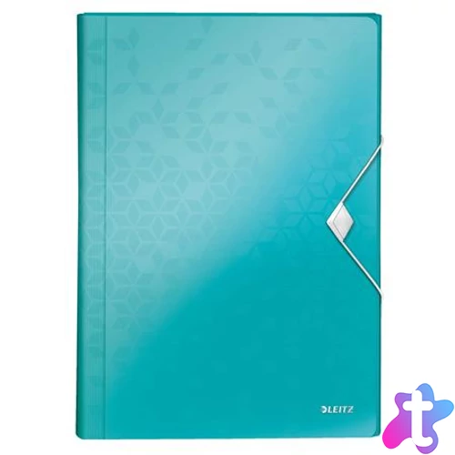 Harmonikamappa, A4, PP, 6 rekeszes, LEITZ "Wow", jégkék