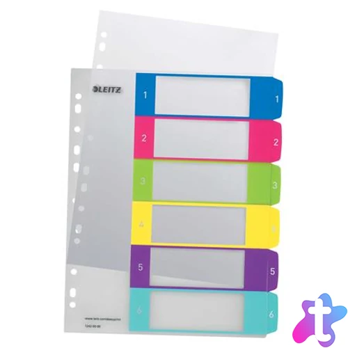 Regiszter, műanyag, A4 Maxi, 1-6, LEITZ "Wow"