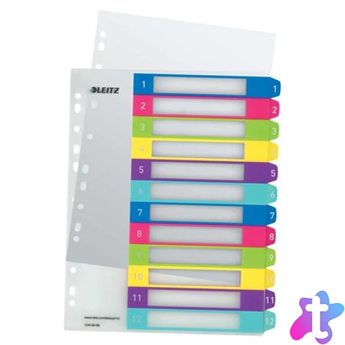 Regiszter, műanyag, A4 Maxi, 1-12, LEITZ "Wow"