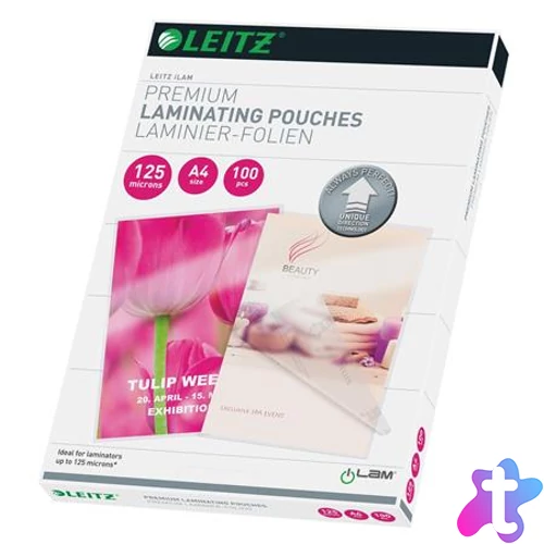 Meleglamináló fólia, 125 mikron, A4, fényes, UDT technológiával, LEITZ "iLam"