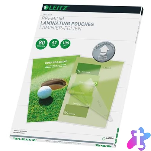 Meleglamináló fólia, 80 mikron, A3, fényes, UDT technológiával, LEITZ "iLam"