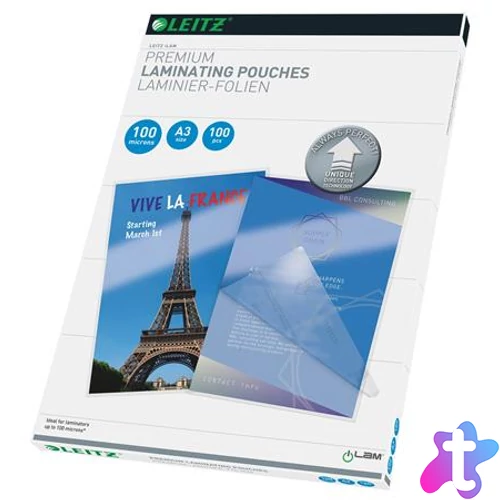 Meleglamináló fólia, 100 mikron, A3, fényes, UDT technológiával, LEITZ "iLam"