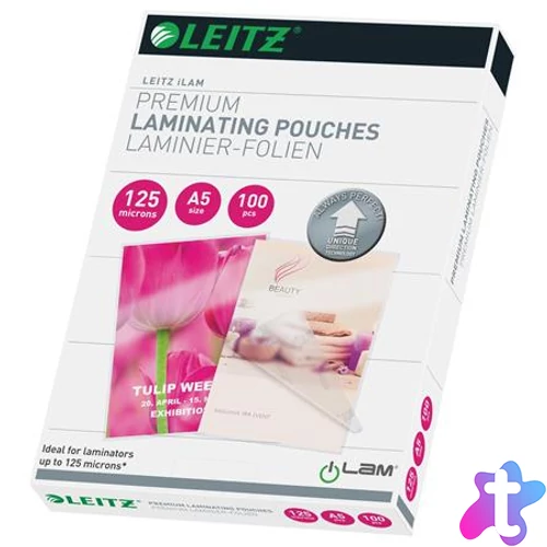 Meleglamináló fólia, 125 mikron, A5, fényes, UDT technológiával, LEITZ "iLam"